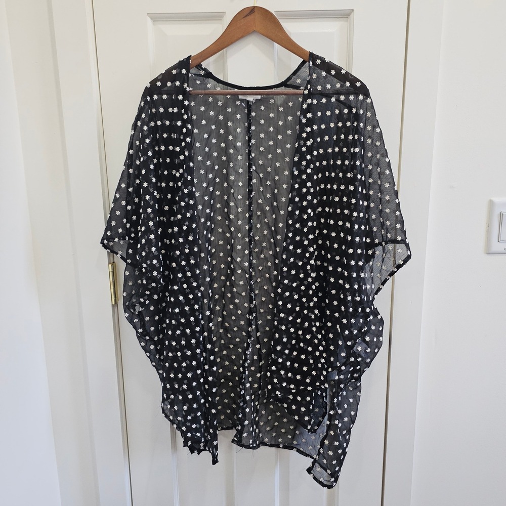 Maurices Black Sheer Floral Embroidered Kimono Wrap One Size Daisy Mesh Boho